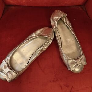Ralph Lauren Chic Silver Bow Ballet Flats